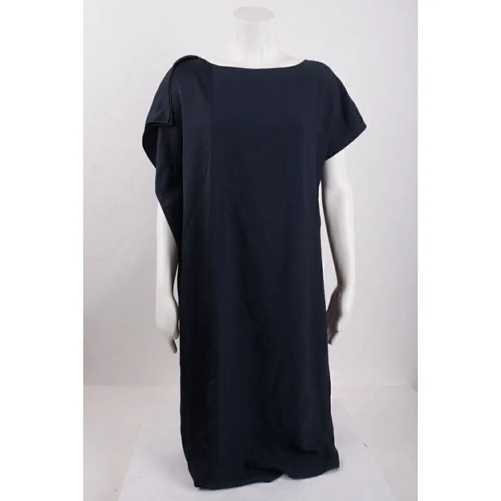 Piazza Semipione Womans Shift Flowy Dress Size 42 US 6  Navy Blue Made Italy NWT